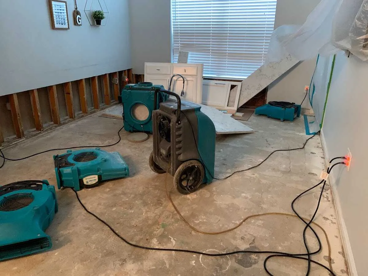 Dehumidifier in flood-cut room for Water Damage Restoration in St. Joseph