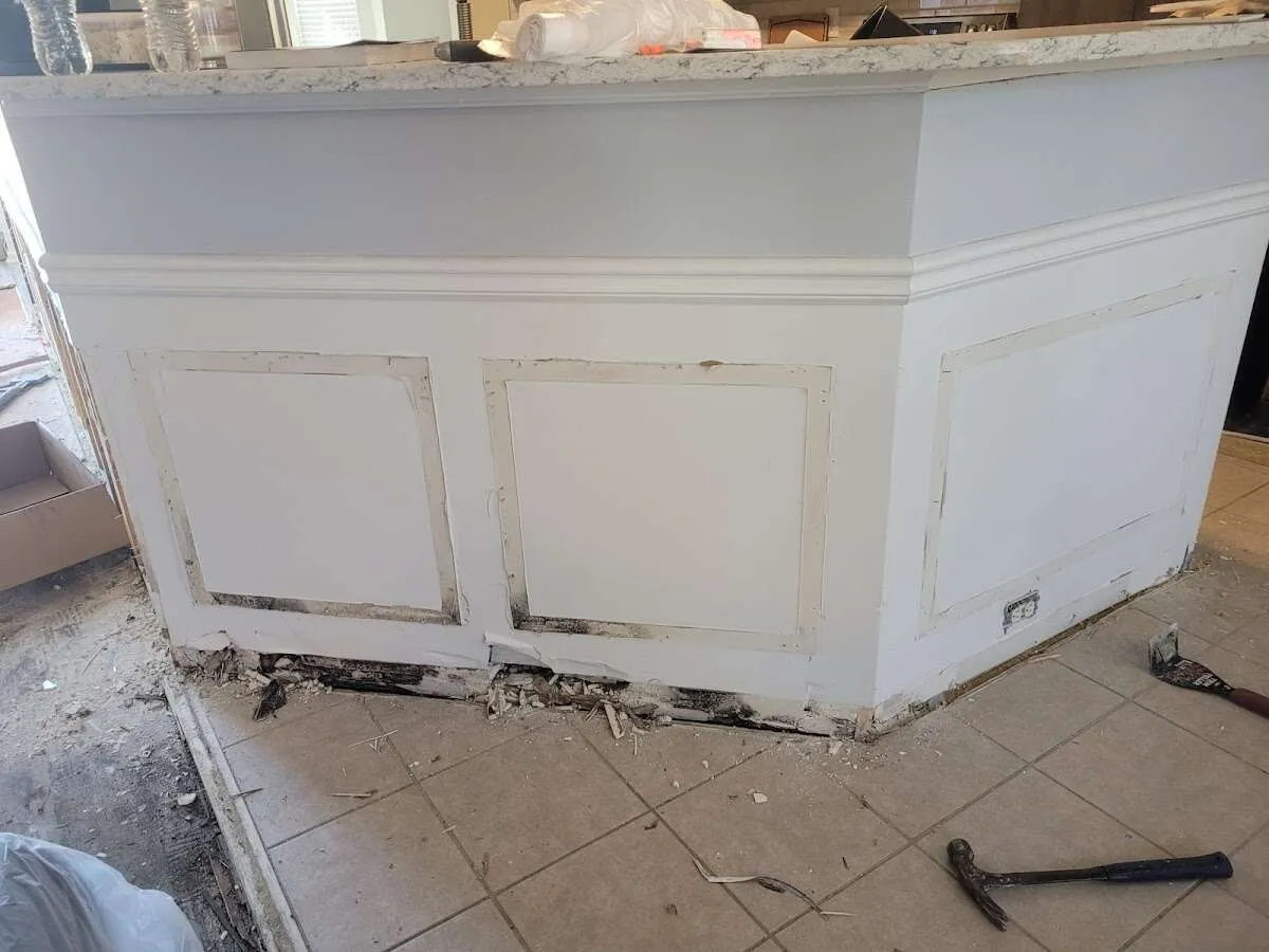 Water damage and mold on kitchen during Storm Damage Restoration in St. Joseph